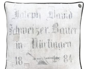Antique German Grain Sack Pillow from 1884 - 22 x 22"