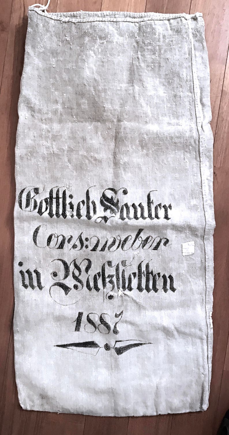 Antique German Grain Sack Pillow from 1887 21 x 21 image 4