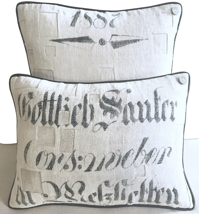 Antique German Grain Sack Pillow from 1887 21 x 21 image 2