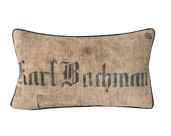 Antique German Grain Sack Pillow from 1908 - 23" x 13"