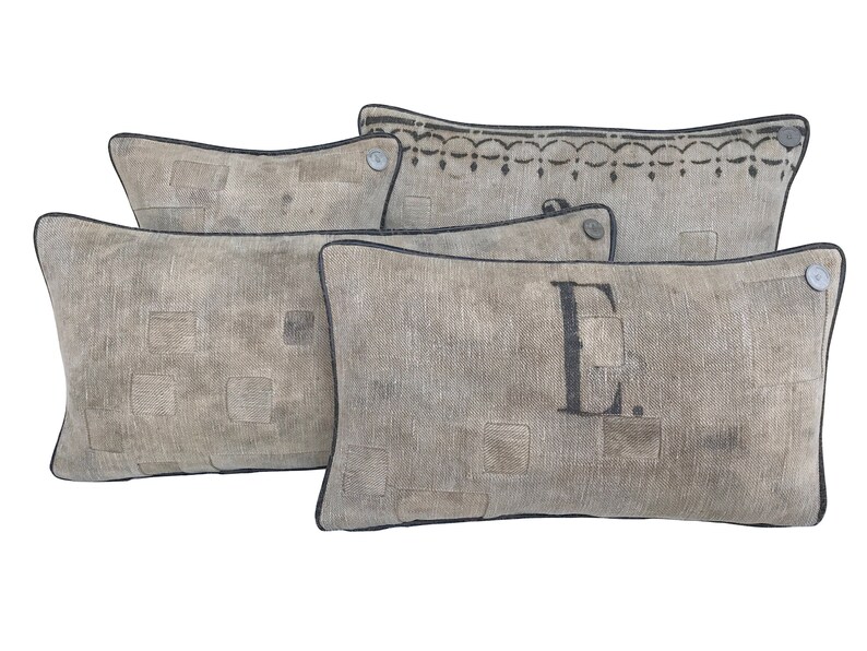 Antique German Grain Sack Pillow from 1903 14 x 14 image 3