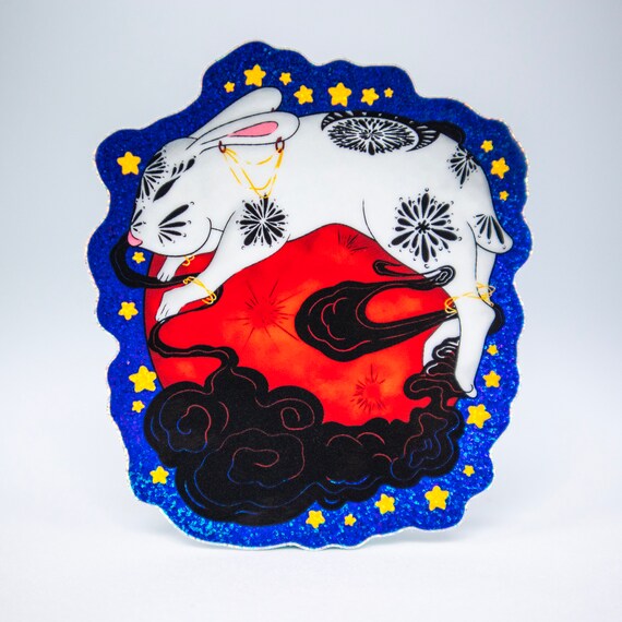 Holographic Rabbit on Moon Sticker