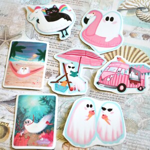 Pegatinas de fantasmas de verano, arte de fantasmas, Summerween, juego de pegatinas de verano
