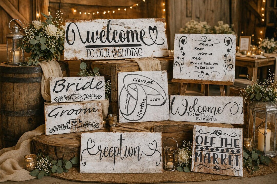 Wedding Table Sign Rustic Rustic Wedding Signs | Custom Metal | Personalized Wedding Decor ( Set ...