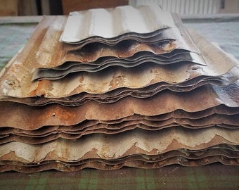 SALE ! 20 pieces of VARYING  SIZES  Cut From Vintage Reclaimed Corrugated Rustic Metal Tin Roofing