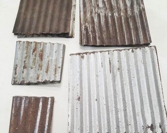 20 pieces of VARYING SIZES CUT From Vintage Reclaimed Corrugated Rustic Metal Roofing Tiles