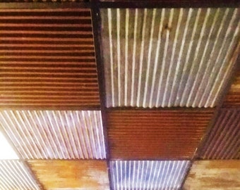 10 pcs 2 x 2 Drop Ceiling Tiles Cut From Salvaged Reclaimed Barn Metal Tin Sheets