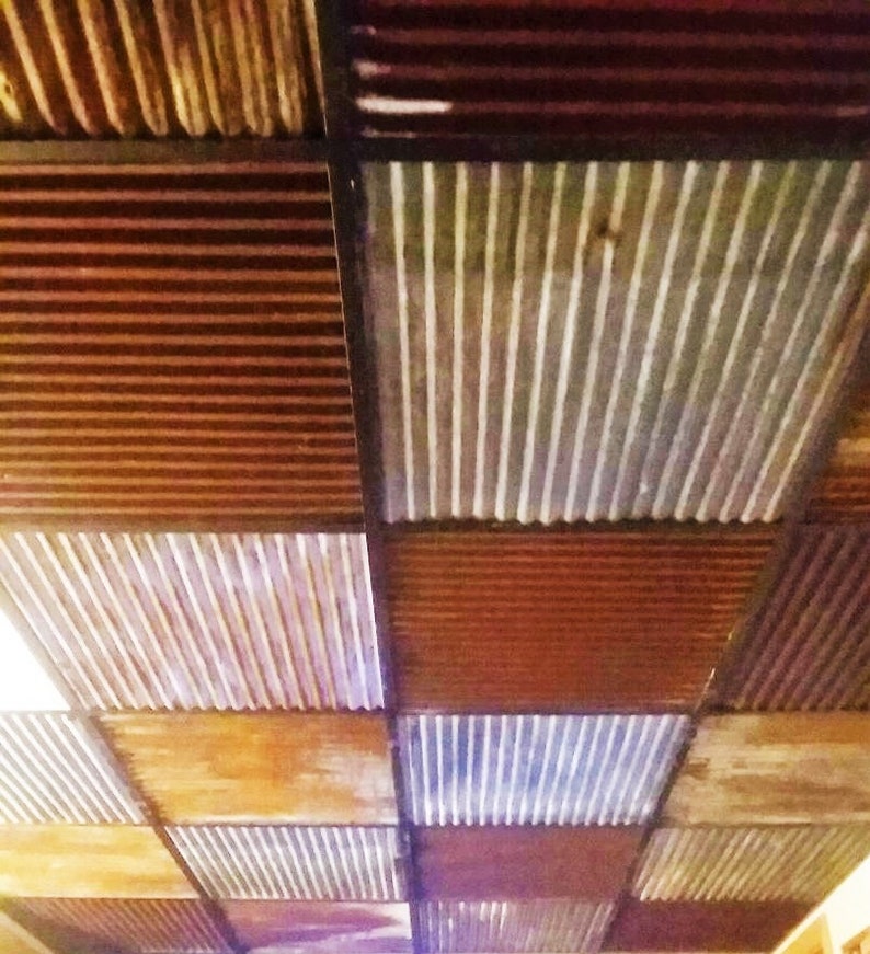 10 pieces of Antique Drop Ceiling Tiles Reclaimed from Vintage Corrugated Metal Barn Tin image 1