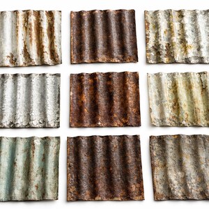 100 Reclaimed Corrugated Metal Tiles – 6" x 6" Rusty Steel Squares – Mixed Patina for Crafts, Decor & DIY Projects image 2