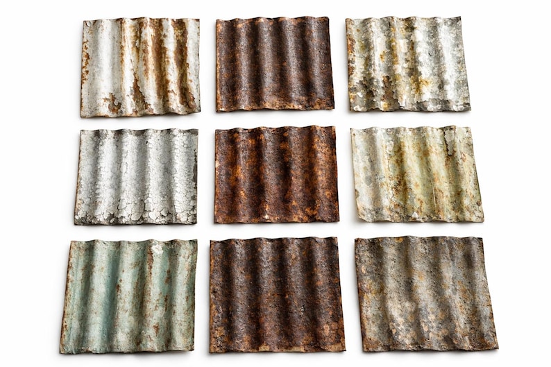 100 Reclaimed Corrugated Metal Tiles – 6" x 6" Rusty Steel Squares – Mixed Patina for Crafts, Decor & DIY Projects image 2