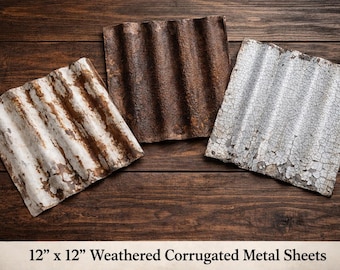 25 Reclaimed Corrugated Metal Tiles, Mixed Colors (11 1/2" x 11 1/2")