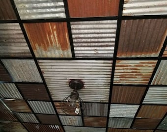 40 sq. ft. (Mixed Sizes) Drop Ceiling Tiles Reclaimed Corrugated Barn Roofing