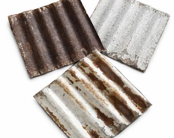 100 Reclaimed Corrugated Metal Tiles – 6" x 6" Rusty Steel Squares – Mixed Patina for Crafts, Decor & DIY Projects