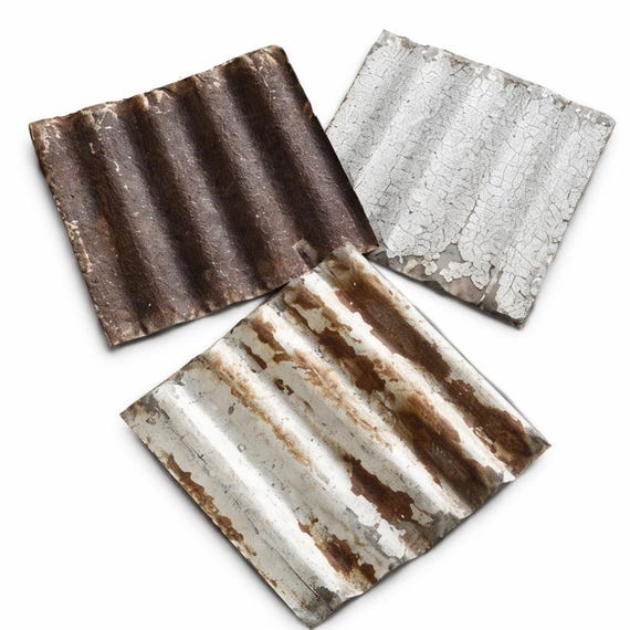 100 Reclaimed Corrugated Metal Tiles – 6" x 6" Rusty Steel Squares – Mixed Patina for Crafts, Decor & DIY Projects