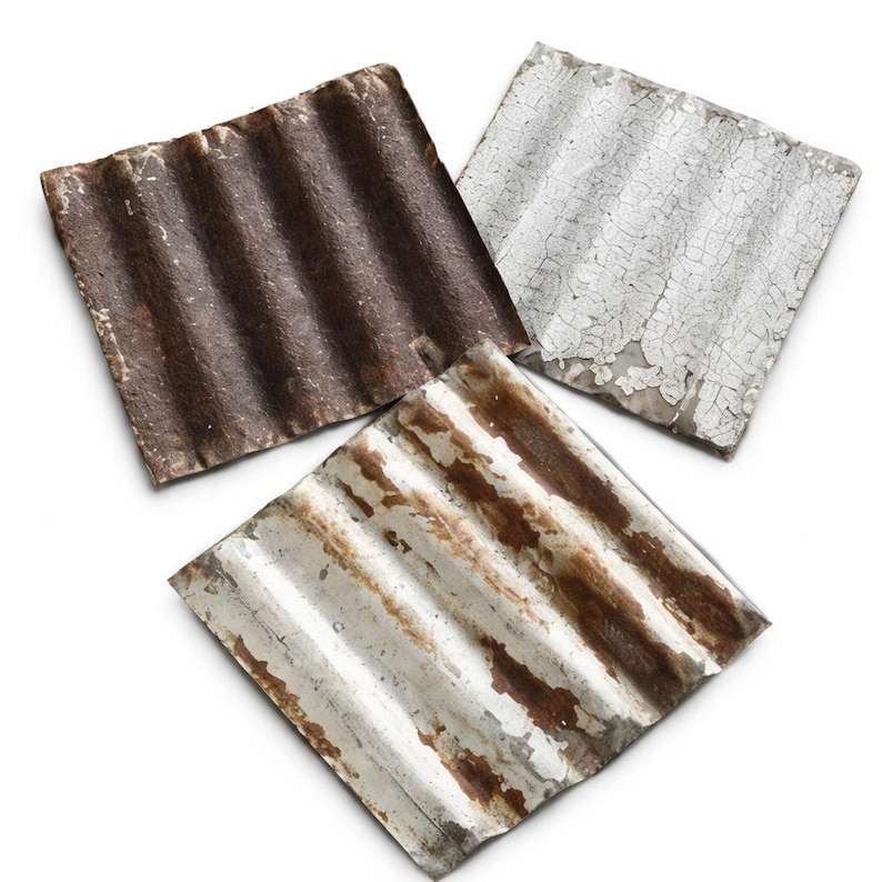 100 Reclaimed Corrugated Metal Tiles – 6" x 6" Rusty Steel Squares – Mixed Patina for Crafts, Decor & DIY Projects image 1