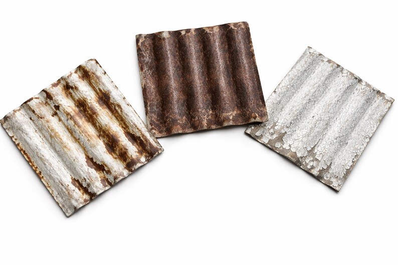 100 Reclaimed Corrugated Metal Tiles – 6" x 6" Rusty Steel Squares – Mixed Patina for Crafts, Decor & DIY Projects image 6