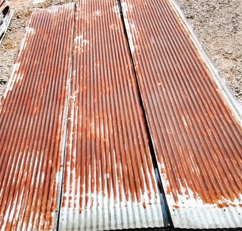 Reclaimed Corrugated Barn Metal Roofing Good for Wainscot, Awning, Porches, Crafts, Cabinet Doors, Ceilings, Back Splash, FREE shipping image 2