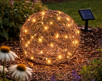 Rustic Barbed Wire Solar Light Orb – Outdoor Garden Sphere-Rustic Wedding Decor