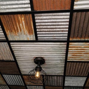Salvage Tin Reclaimed Corrugated Barn Metal Sheets Drop Ceiling Tiles (40 sq ft Mixed Sizes) Rustic Outdoor Kitchen Decor