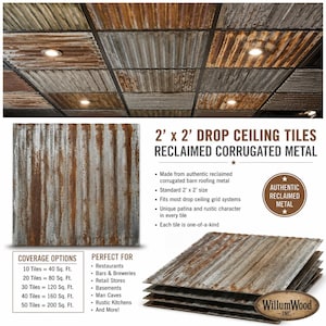 10 pcs 2 x 2 Drop Ceiling Tiles Cut From Salvaged Reclaimed Barn Metal Tin Sheets