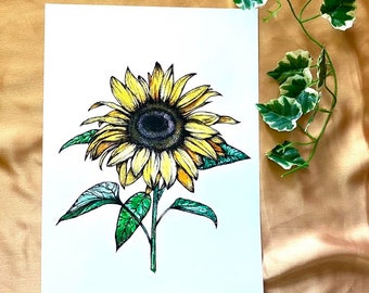 Original sunflower watercolour illustration art print