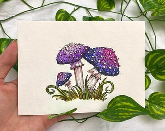 Original artwork mushroom toad stool watercolour illustration A6 postcard size