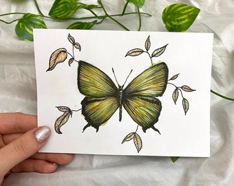 Original artwork butterfly watercolour illustration A6 postcard size