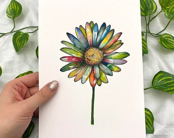 Original watercolour // rainbow daisy.