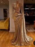 Draped sequin long sleeve keyhole neckline evening prom dress (available in colors), cocktail dinner mermaid dress, homecoming dress product logo