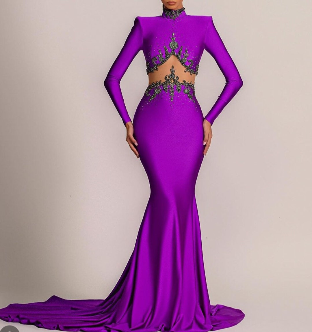 Embellished Satin Party Dress Wedding Reception Gownshimmery Etsy