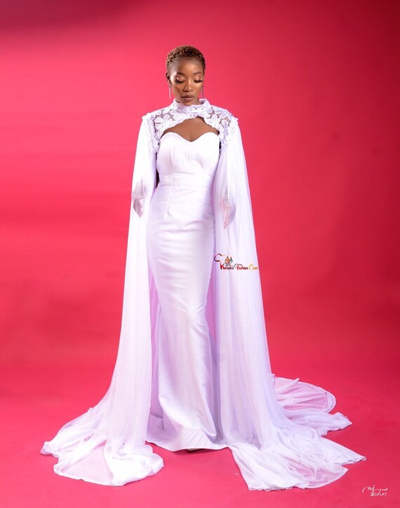 Long White Prom Dress With Cape White Wedding Dresses - Etsy UK