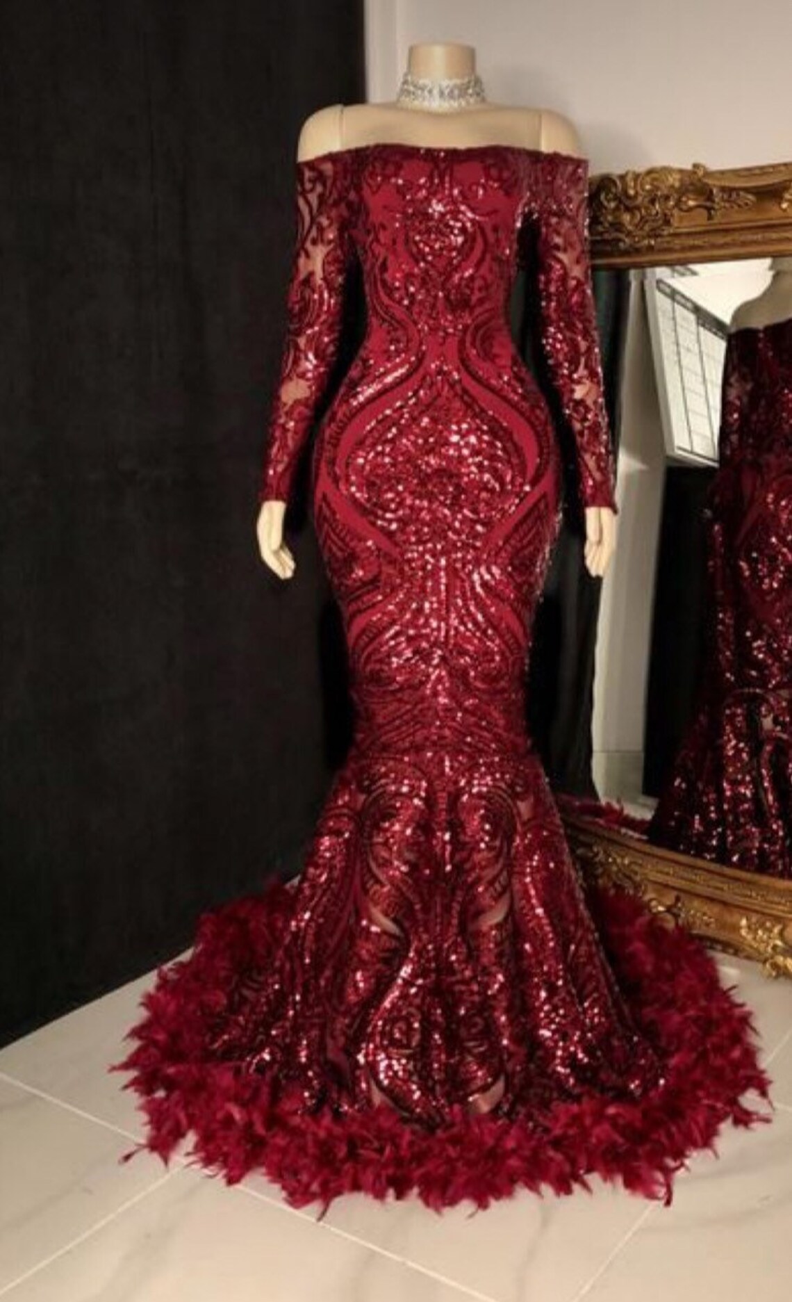 Long Sleeve Lace Mermaid Prom Dresslong Train Prom Gown Etsy