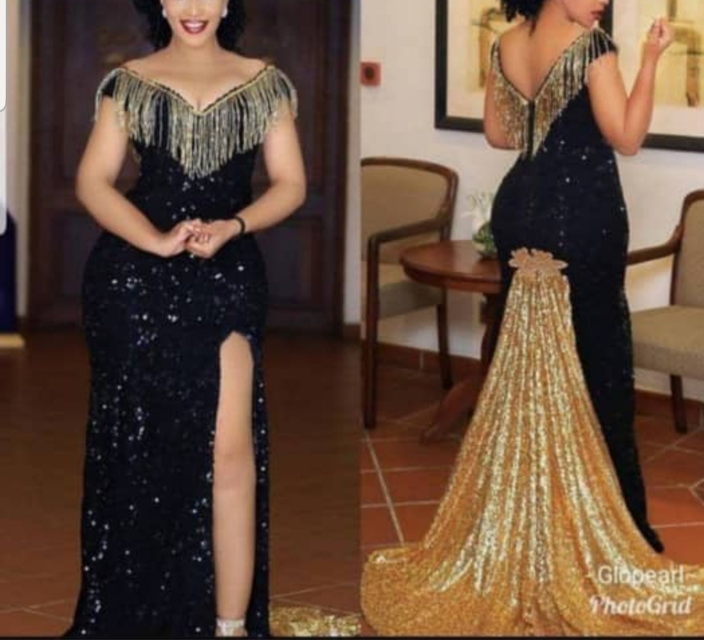 Black And Gold Sequin Prom Dress