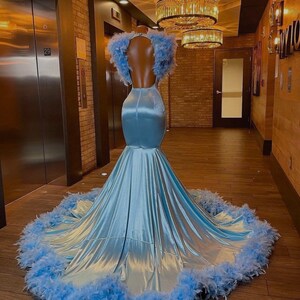 Embellished Satin Mermaid Prom Gown With Feathers Sleeve - Etsy