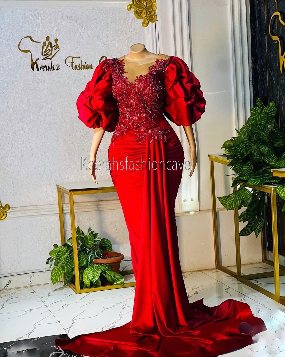 Embellished Red Velvet Prom Evening Dress African Women - Etsy