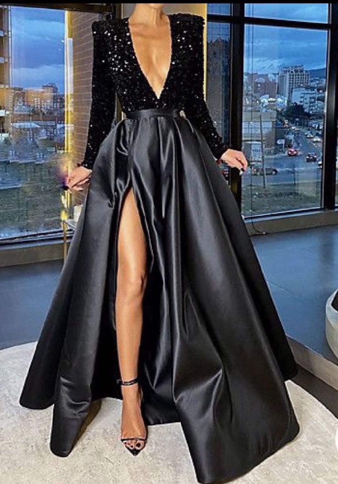 Black satin and sequin prom dress prom gownsAfrican women Etsy 日本