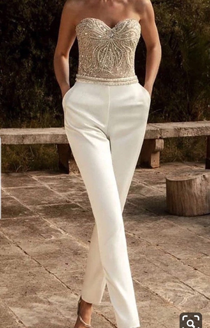 Ivory bridal jumpsuit with overall jacketwomens wedding | Etsy