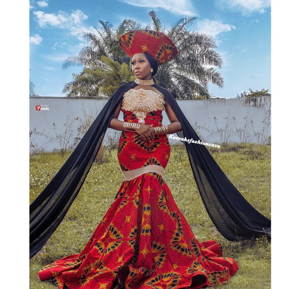African Print Mermaid Wedding Dress 