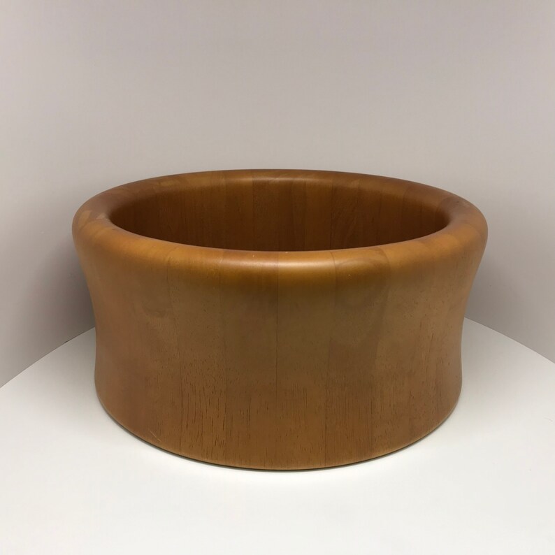 1970s STAVED TEAK Salad serving BOWL Space age shape In the style of Dansk Mid Century Modern Panton Era kitchen chic looks unused