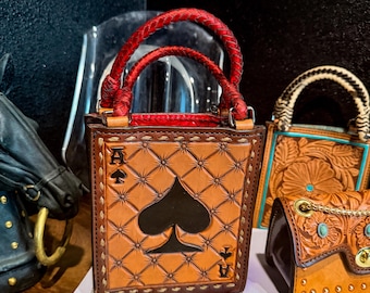 Borsa a mano Ace Card in pelle lavorata