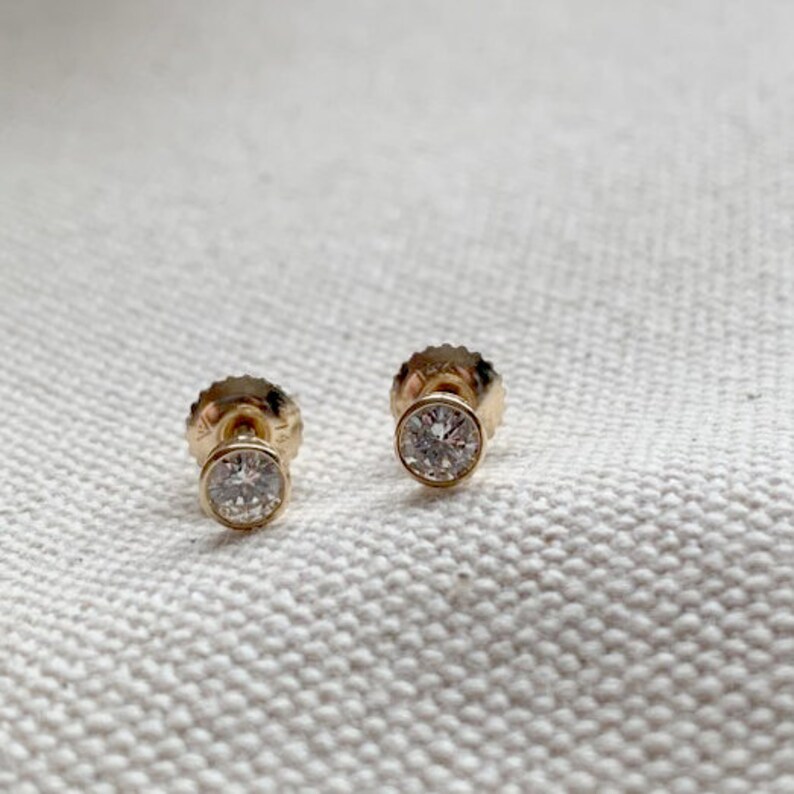 less lose earrings Screw Back 14k solid gold diamond post earrings 0.17ct Diamond earrings 100/% Natural Diamond Stud Earrings 3.5mm