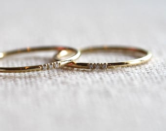 Stacking gold wedding band, Stacking 14k gold engagement ring with Diamonds, 14k rose gold