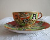 Vintage Japan, Satsuma Moriage , Set of Dragon Ware , Cup Saucer ,