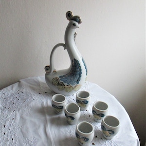 Liqueur set, schnapps set, drinking set with carafe and 6 mugs porcelain