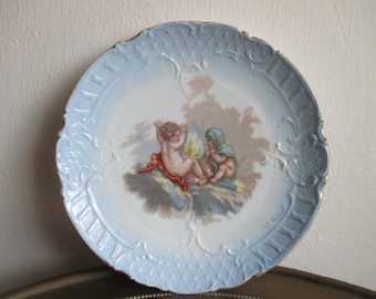 antique decorative plate, angel plate, cherub plate