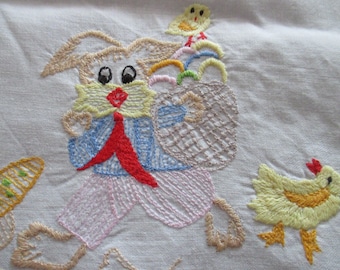Vintage Hand Embroidered Tablecloth, Cottonl tablecloth,  Easter tablecloth