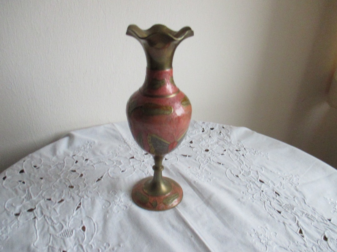 Vintage Vase, Cloisonne Vase, Enamel Painted, Hand Painted, Brass Vase