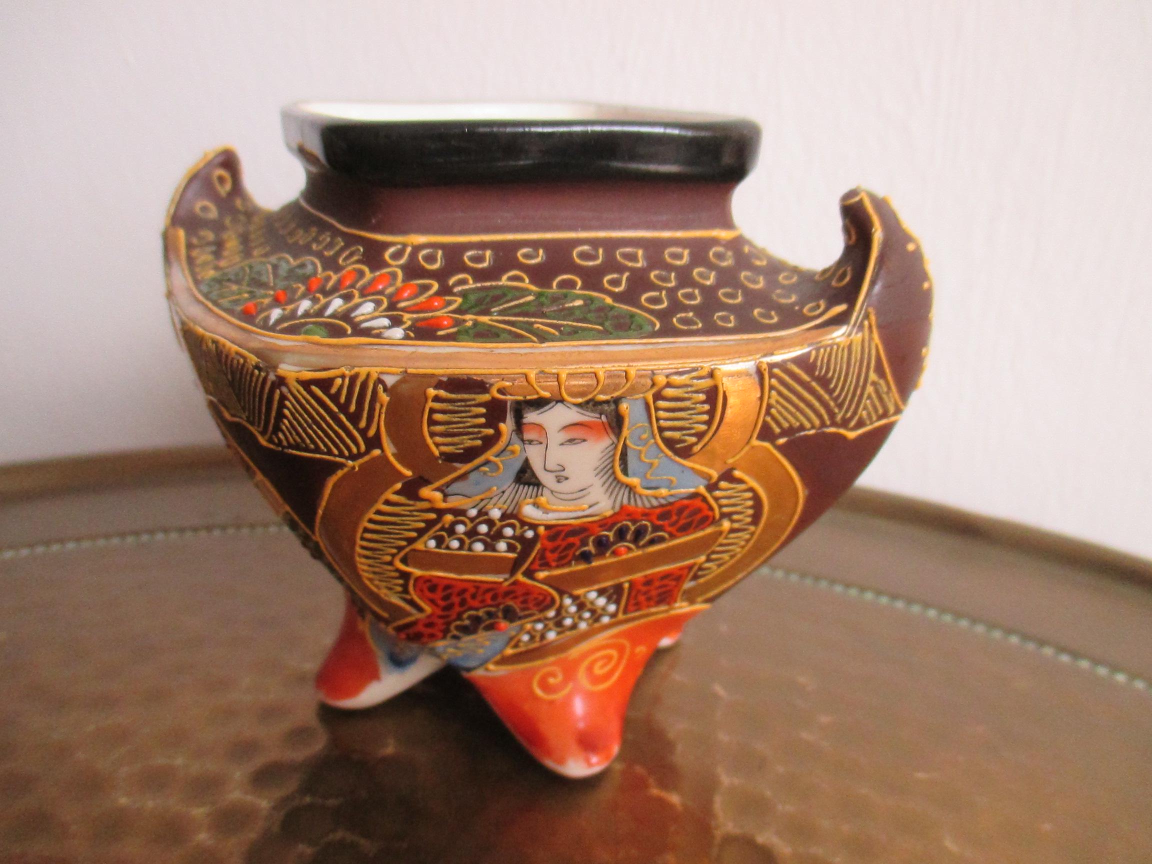 日本製手描き磁器香炉、薩摩焼、1900年頃、コレクターズアイテム