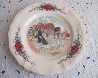 Set of 12 Obernai Sarreguemines Loux Dessert Plates, Alsatian