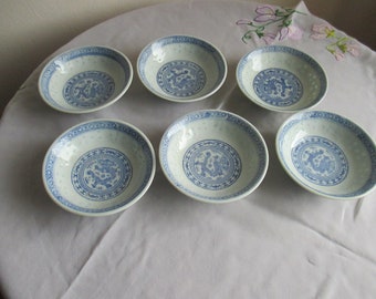 Vintage  asian porcelain,  set of sixr bowls ,dragonware